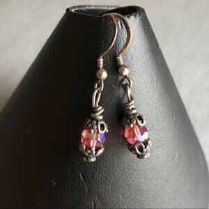 Vintage Handmade Padparascha Swarovski Aurora Borealis sterling silver earring